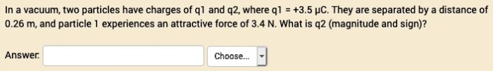 In a vacuum two particles have charges of