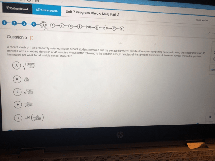 Unit 7 progress check mcq part c ap stats