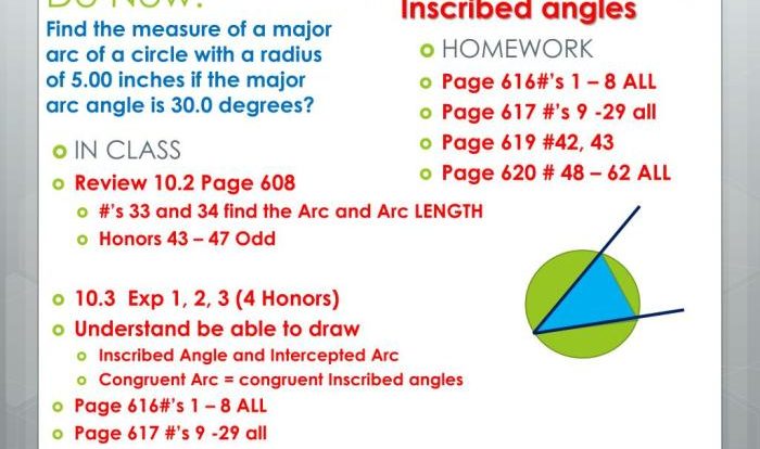 Unit 10 circles inscribed angles answer key