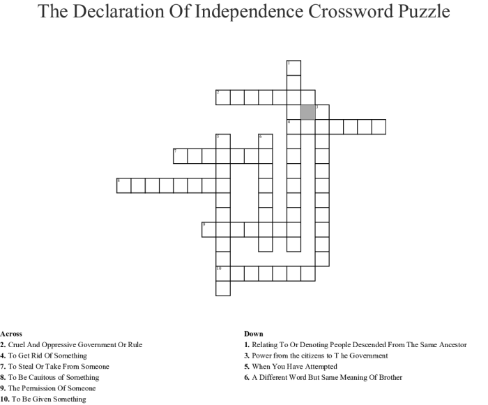 Declaration of independence crossword answers