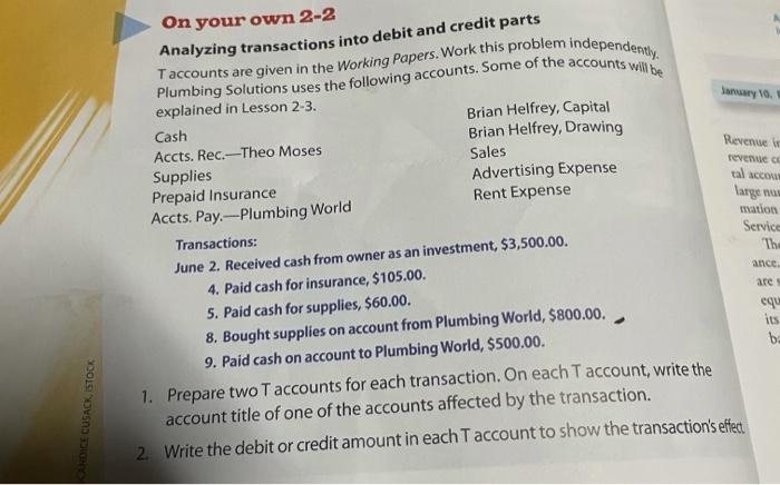 Part two analyzing transactions into debit and credit parts