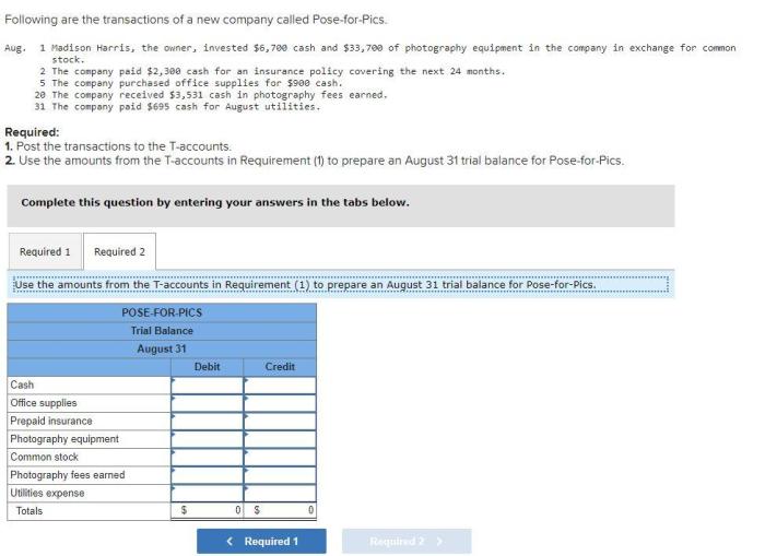 Following are the transactions of a new company called pose-for-pics