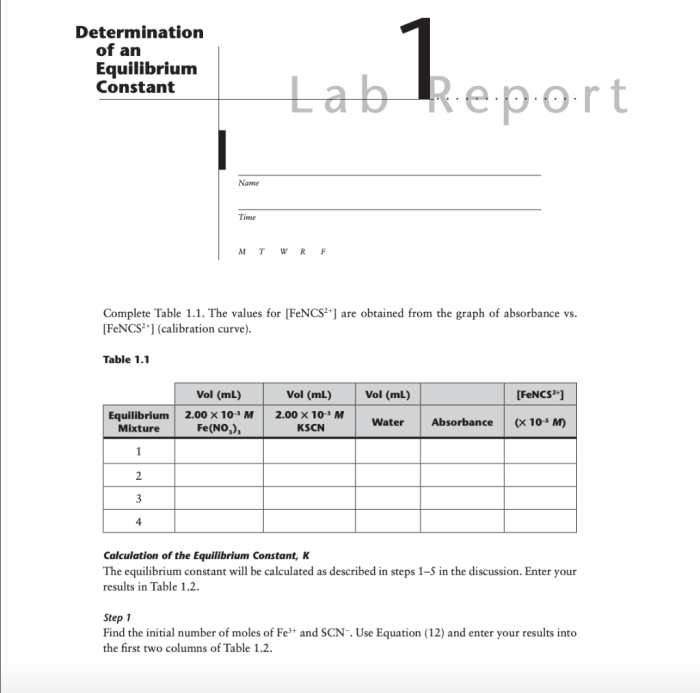 Experiment 34 an equilibrium constant lab report